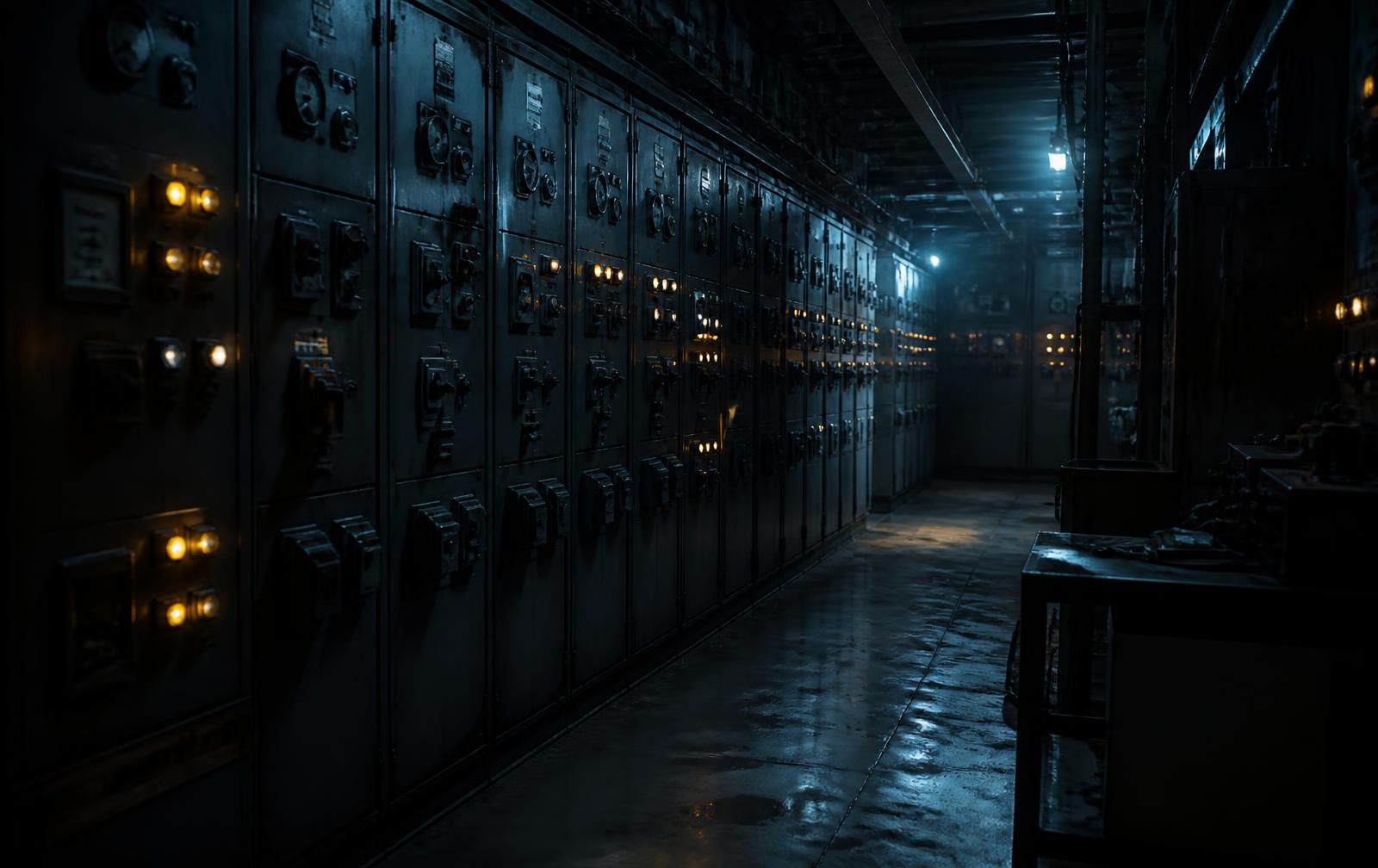 Sala de control eléctrico con gabinetes de automatización