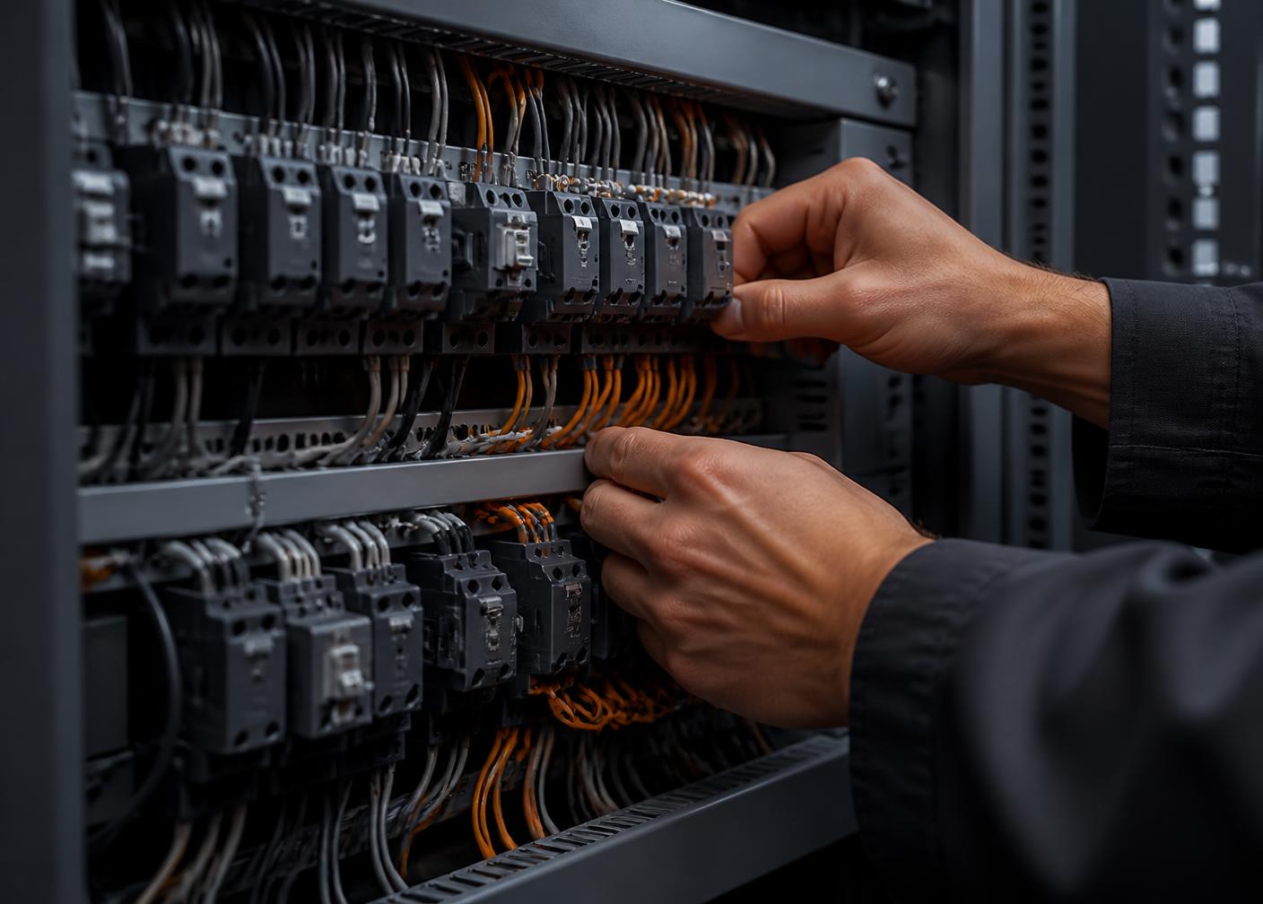 Ingeniero interviniendo un tablero de control industrial